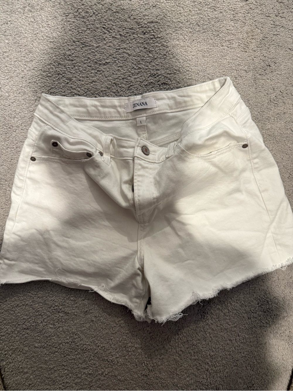 Zenana Outfitters White Distressed Hem Denim Shorts